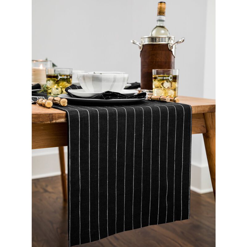 Solino Home Pinstripe 100% Linen Table Runner &ndash; Handcrafted, Machine Washable, Perfect for Holiday and Everyday Dining