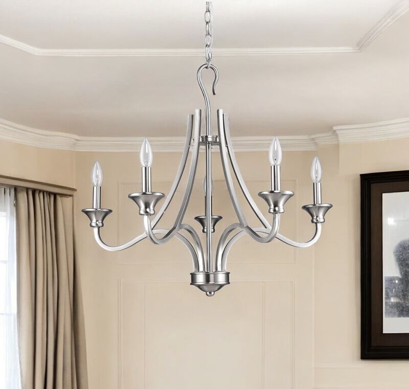 Hivvago Silver Candle Style Five Light Metal Dimmable Chandelier