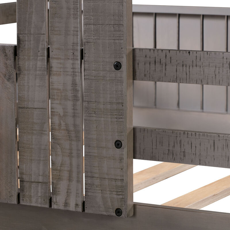 Whisen Playhouse Style L-Shaped Twin Over Full Bunk Bed with Built-in Ladder and Guardrails  - White