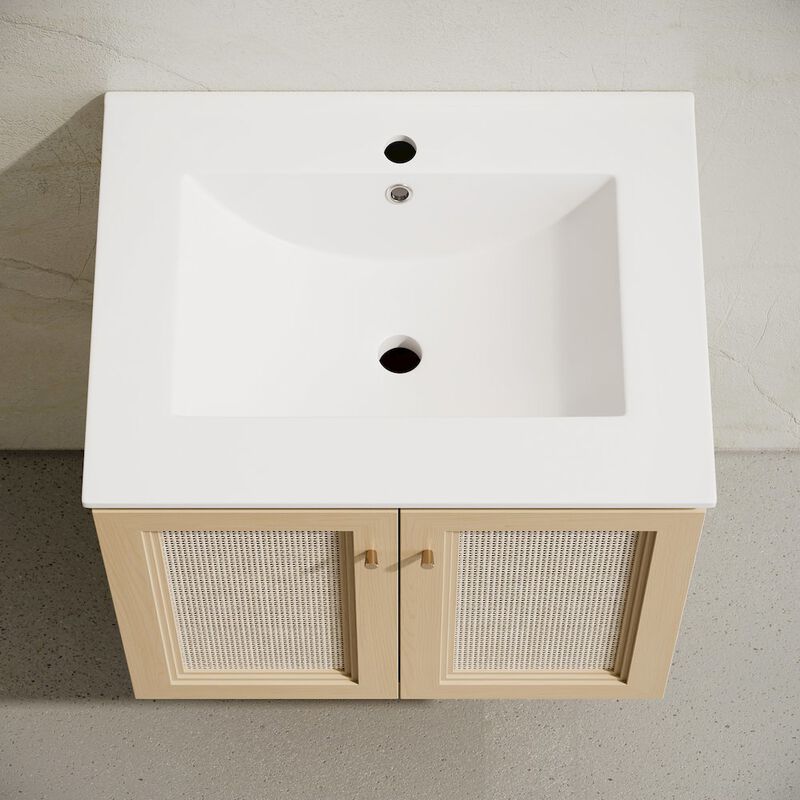 24" Wall-Mounted Bathroom Vanity in Natural Oak, Single Faucet Hole Vanity Top image number 6