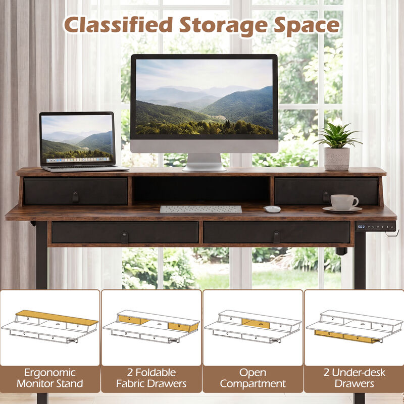 Electric Height Adjustable Standing Desk with Storage Drawers image number 6