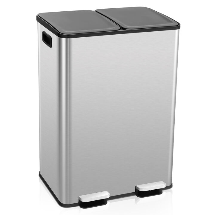 2 x 8 Gal Dual Compartment Trash Can-Silver