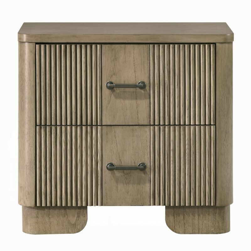Leky Nightstand, 2 Reeded Drawers, Rounded Corners, Antique Oak Brown image number 2