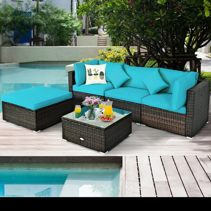 Mondawe 5 Pieces Outdoor Patio Rattan Furniture Set Sectional Conversation with Cushions