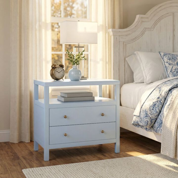 Butler Specialty Nora 28 in. W 2 Drawer Wide Nightstand with Open Shelf, Light Blue