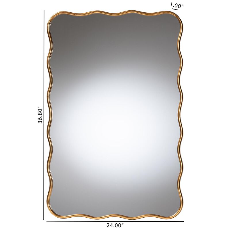 Baxton Studio Cassara Gold Scalloped Rectangular Wall Mirror - Stylish Curved Edge Decorative Accent for Living Room, Bedroom, or Entryway