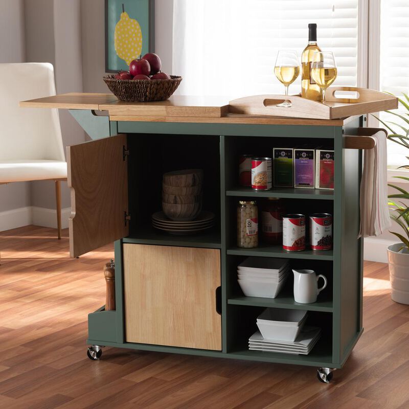 Baxton Studio Natural Wood Kitchen Storage Cart