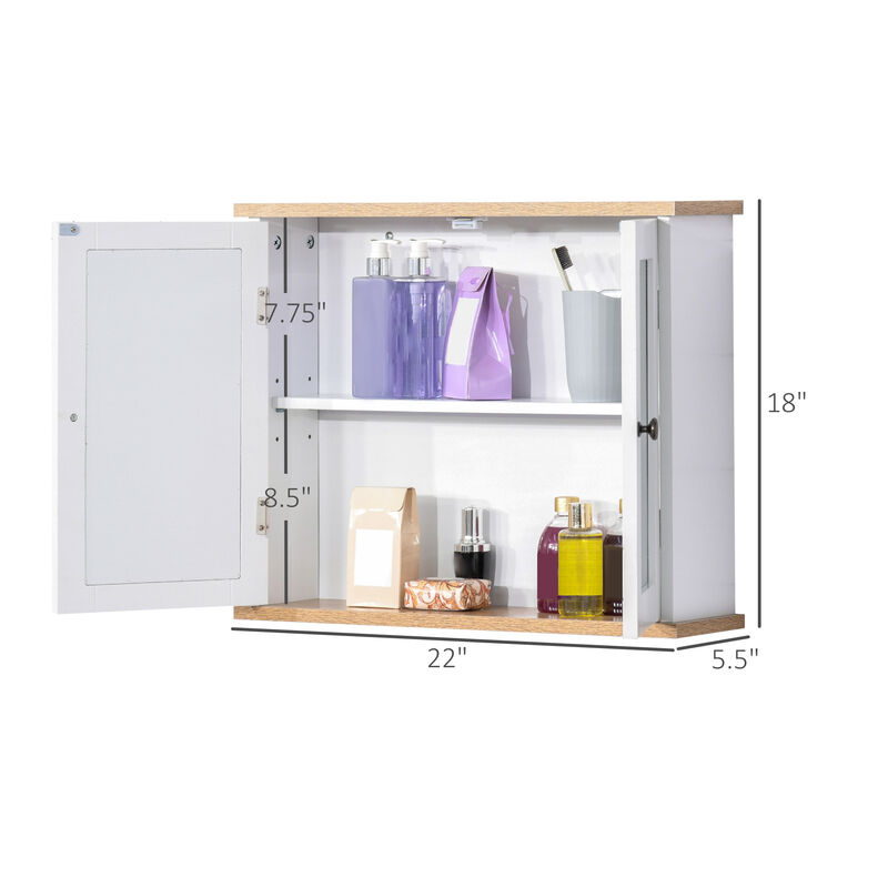 Wooden Wall Mount Storage Cupboard w/Adjustable Interior Shelving for Bathroom