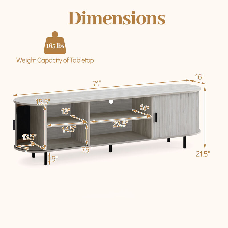 Modern Entertainment Center TV Stand with Fluted Sliding Doors image number 2