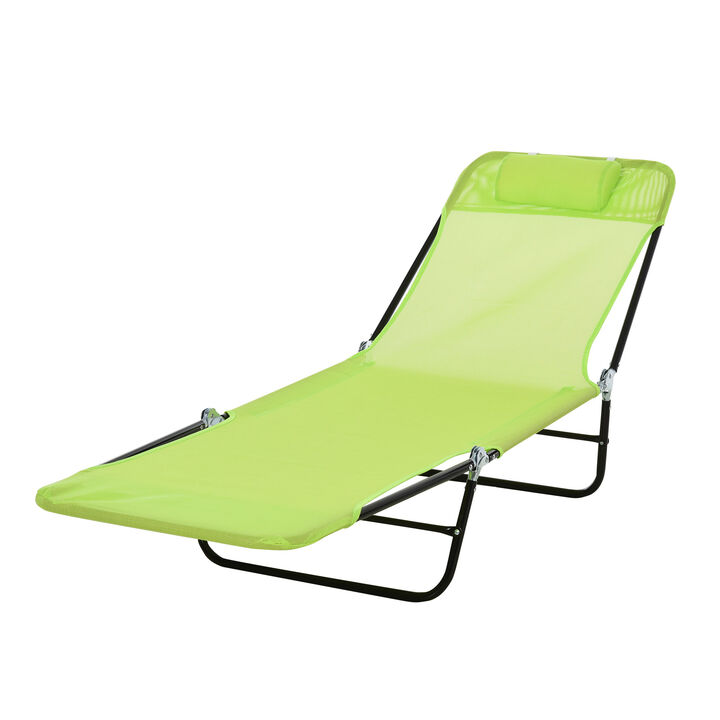 Outdoor Folding Sun Lounge Chair with Reclining Backrest & Pillow, Green