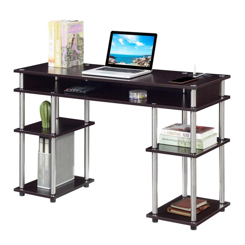 Convenience Concepts Designs2Go No Tools Student Desk With Charging Station, Espresso