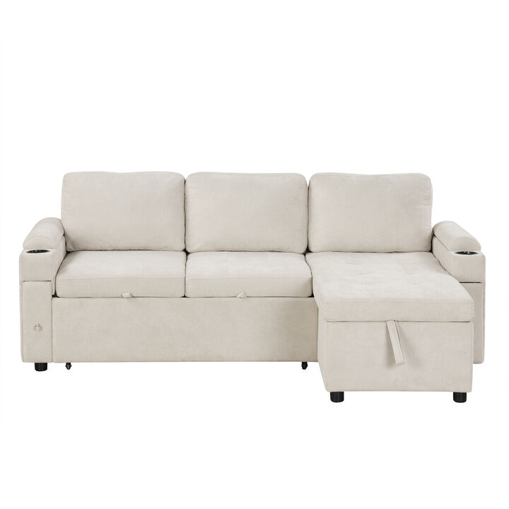 Frakip L‑Shaped Chenille Pull‑Out Sleeper Sectional Sofa