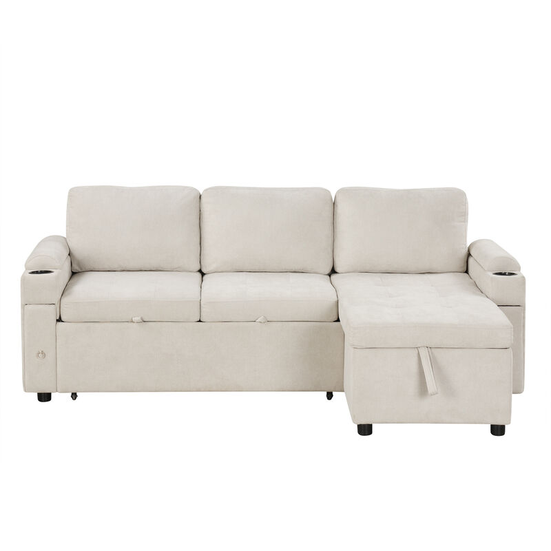 Frakip L‑Shaped Chenille Pull‑Out Sleeper Sectional Sofa image number 0