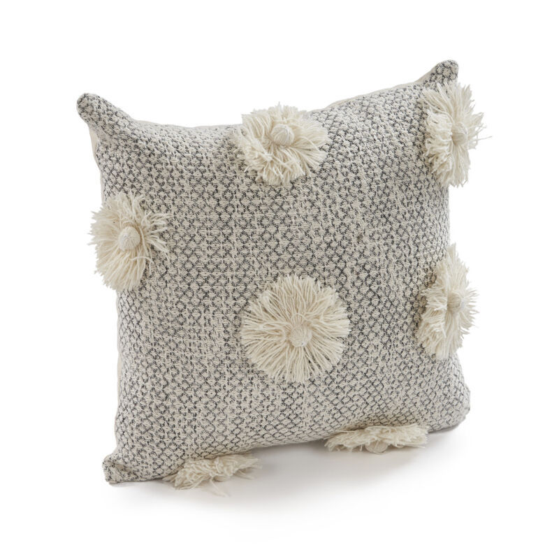 HomeRoots Set of Two Gray and Ivory Floral Cotton Throw Pillows With Fringe image number 2
