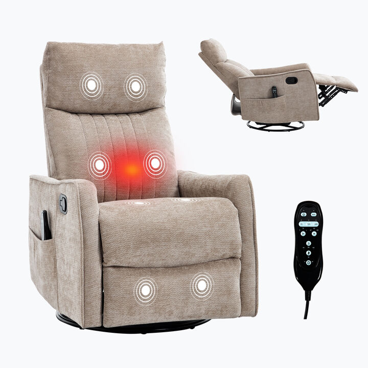 360&deg; Swivel Rocker Manual Recliner Chair with Heat and Massage, Upholstered Chenille Reclining Chair for Living Room