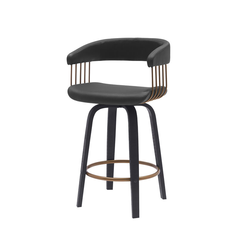HomeRoots Faux Leather Counter Stool with Armrests and Bucket Seat image number 4
