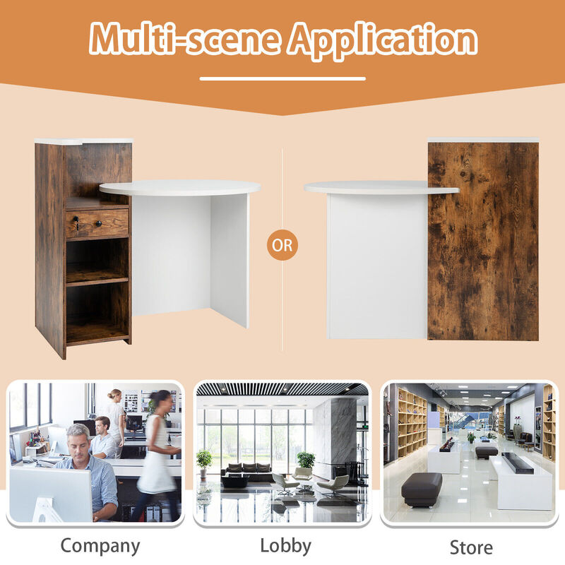 Reception Station Desk with Open Shelf &ndash; Office Front Desk with Secure Drawer