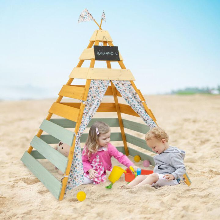 Hivvago Triangle Hideaway Playhouse with Removable Chalkboard for Indoor and Outdoor