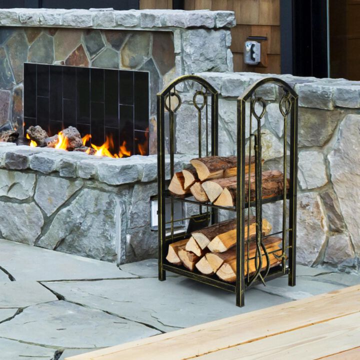 Hivvago Fireplace Log Rack with 4 Pieces Fireplace Tools