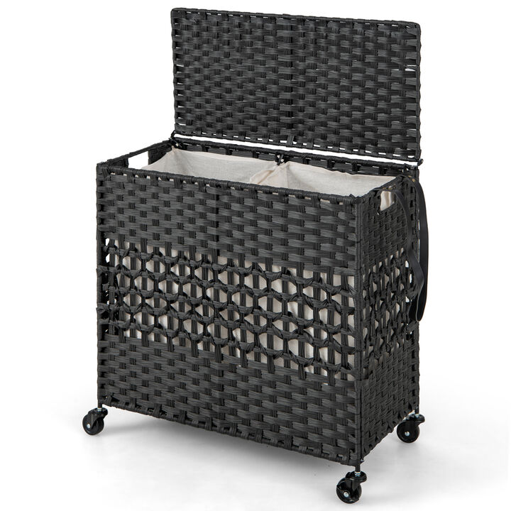 2-Section Laundry Hamper with 2 Removable and Washable Liner Bags-110L
