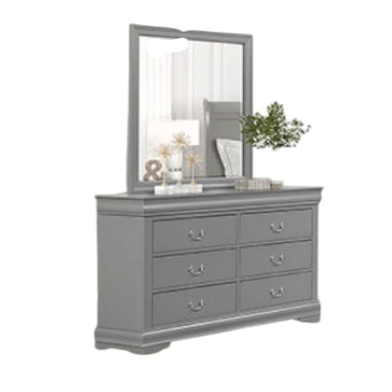 Ryla 4pc Queen Bedroom Set with Nightstand Dresser and Mirror, Neutral Gray