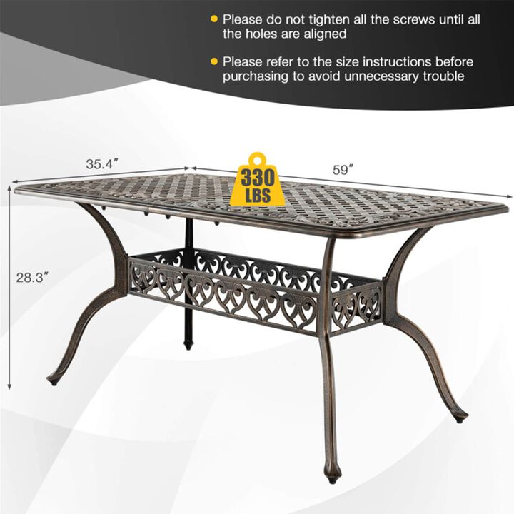 59" Cast Aluminum Patio Dining Table with Umbrella Hole for 6