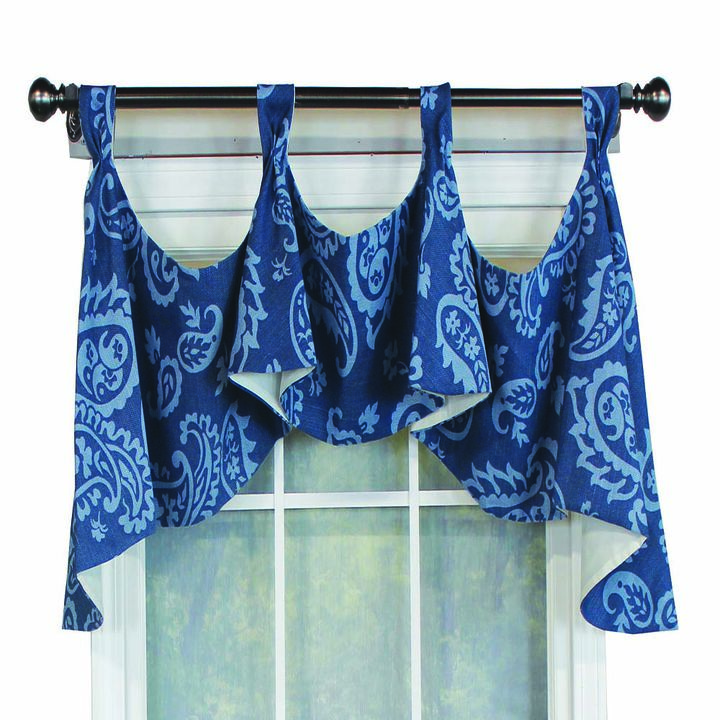 RLF Home Paisley Tab Window Treatment Valance 4" Top Tabs 50" x 20" Blue