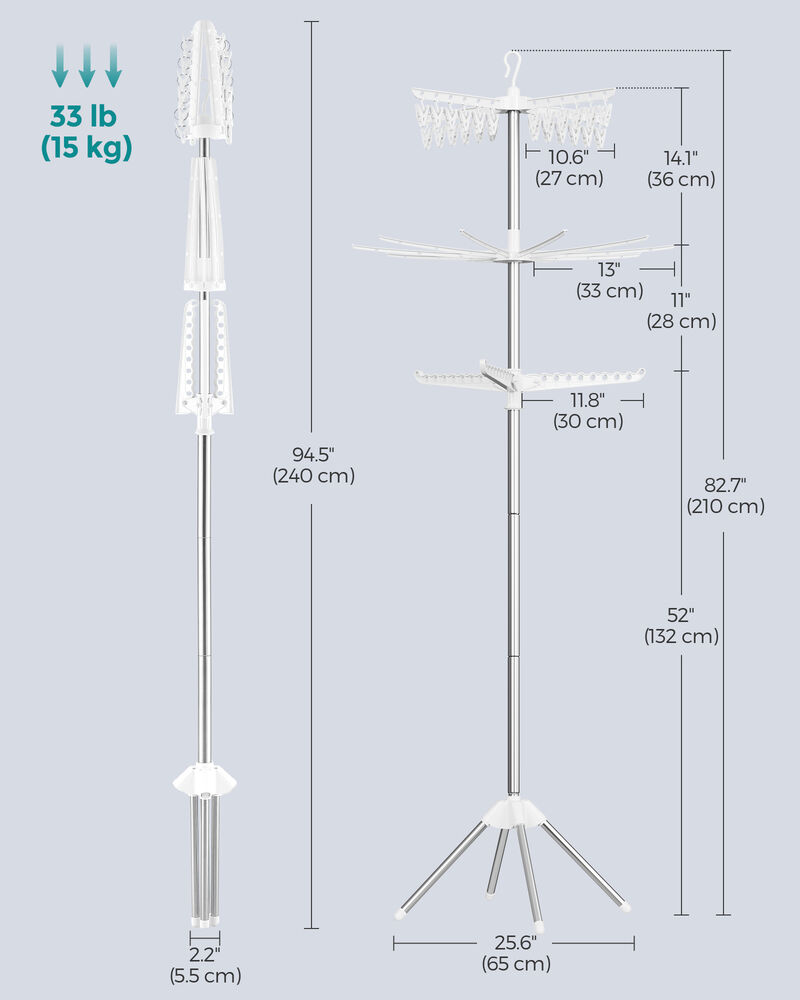 Quadripod Clothes Drying Rack - 3-Tier Foldable Stainless Steel Laundry Air-Drying Rack