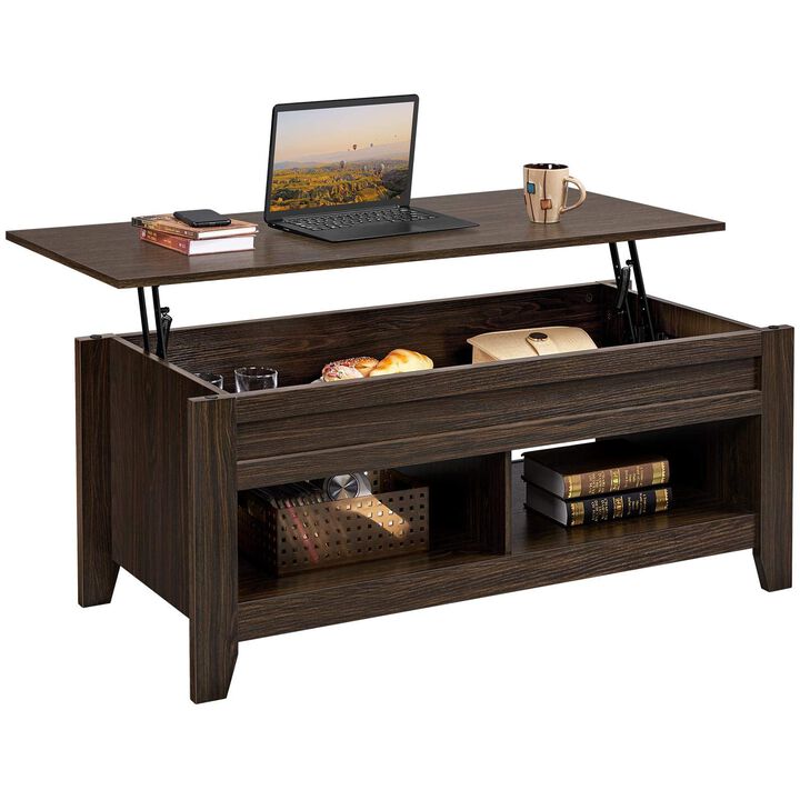 Yaheetech Lift Top Coffee Table with Hidden Storage Compartment & 2 Open Shelves, Rising Tabletop Pop Up Center Table for Living