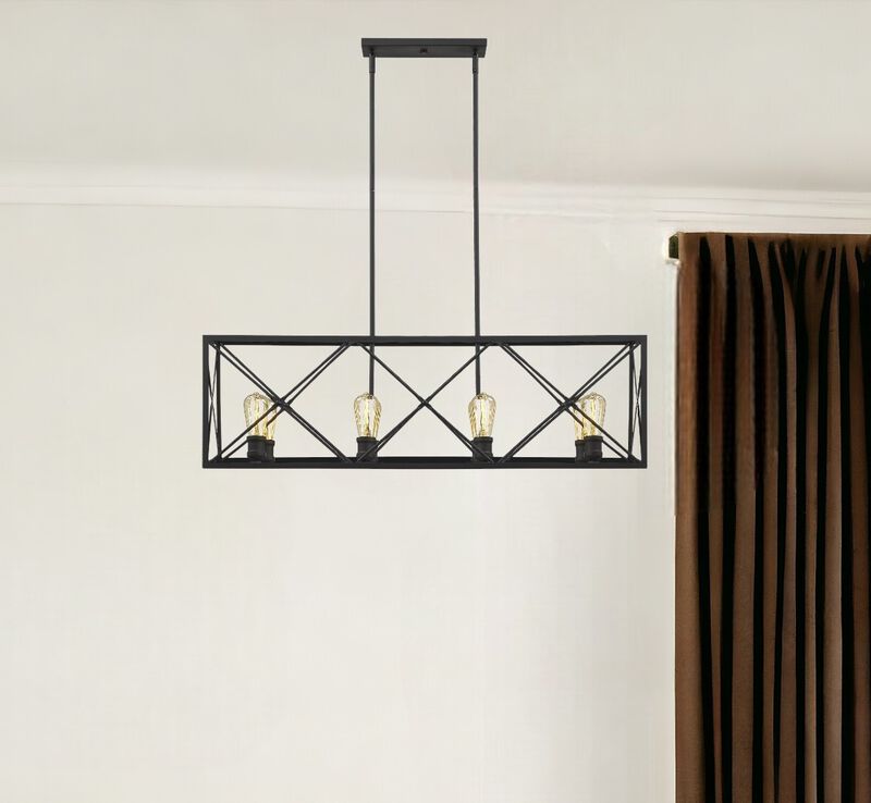 Hivvago Brooklyn 8-Light Matte Black Island Pendant With Metal Framework Shade