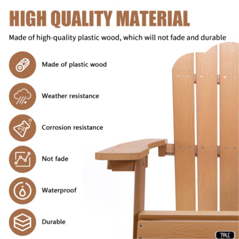 Adirondack Chair Backyard Outdoor Furniture Painted Seating with Cup Holder All-Weather and Fade-Resistant Plastic Wood for Lawn Patio Deck Garden Porch Lawn Furniture Chairs Brown