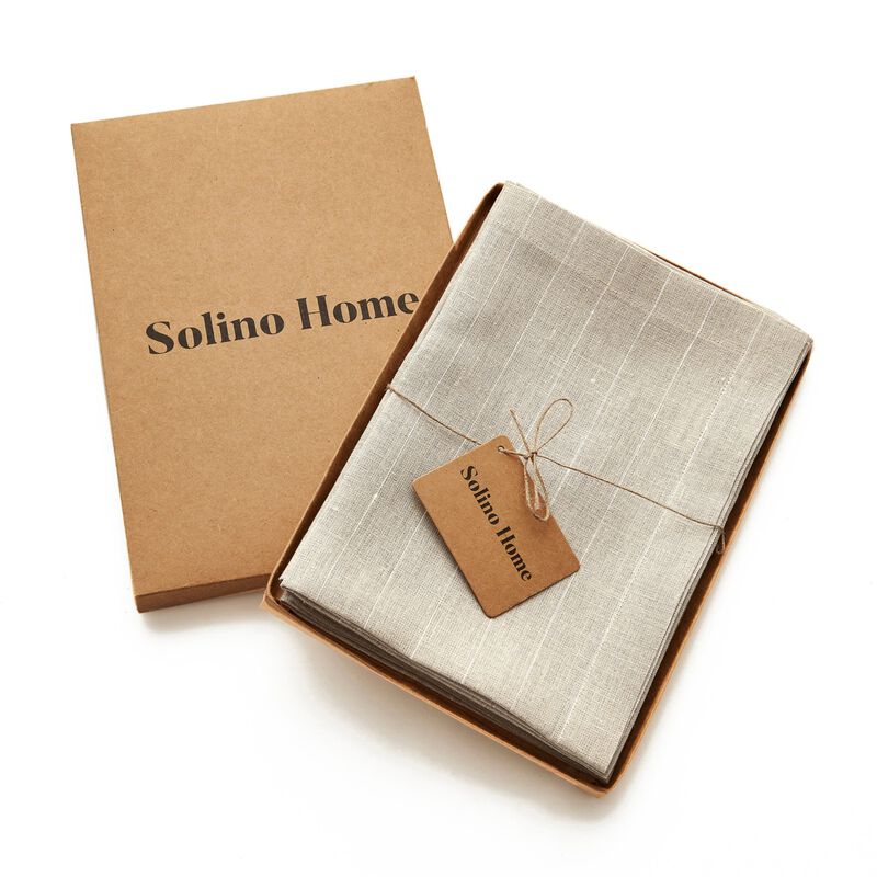 Solino Home 100% Pure Linen Dinner Napkins 20 x 20 Inch Set of 4 - Pinstripe