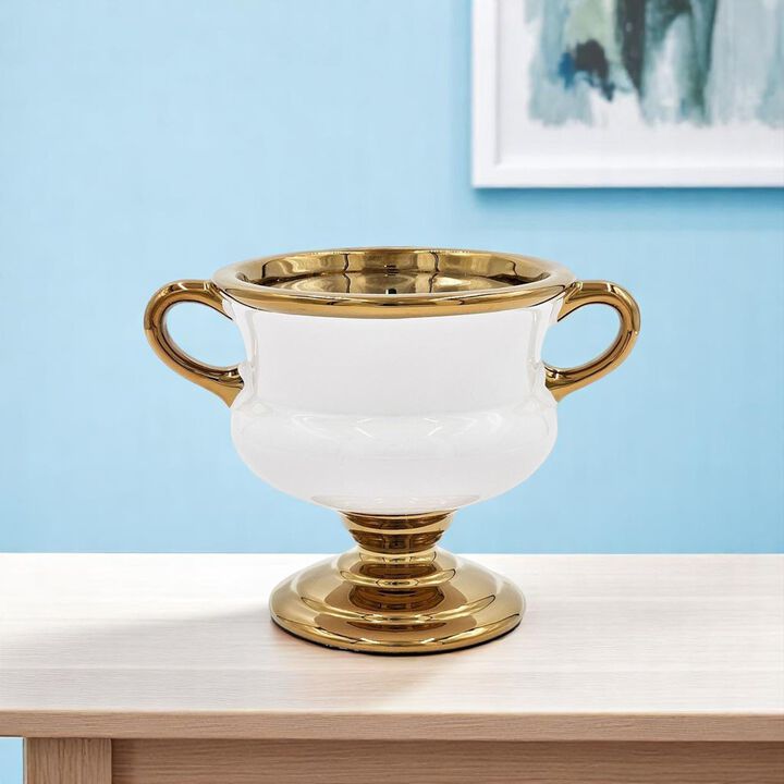 HomeRoots 6" White And Gold Amphora Ceramic Table Vase