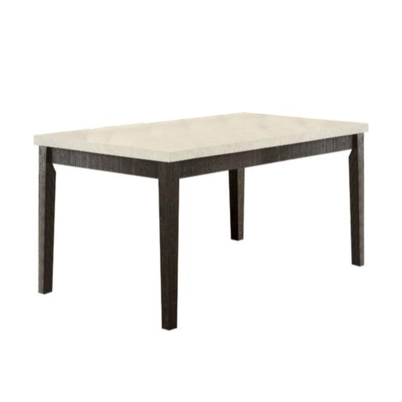 Rectangular Wooden Dining Table with Marble Top, White and Dark Oak Brown - Benzara