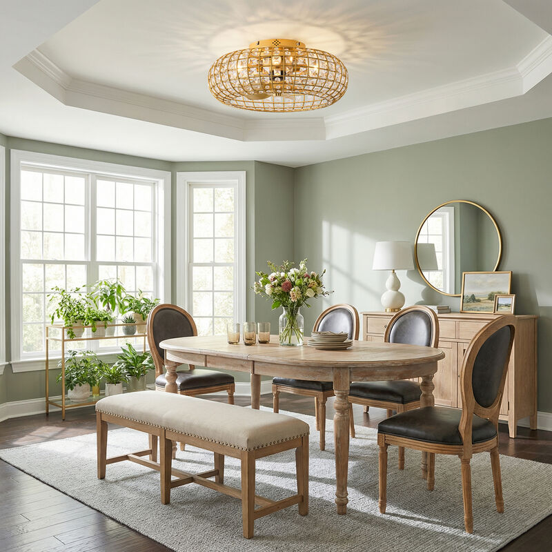 19.7" Modern Gold Crystal Reversible Caged Ceiling Fan with Light and Remote image number 3