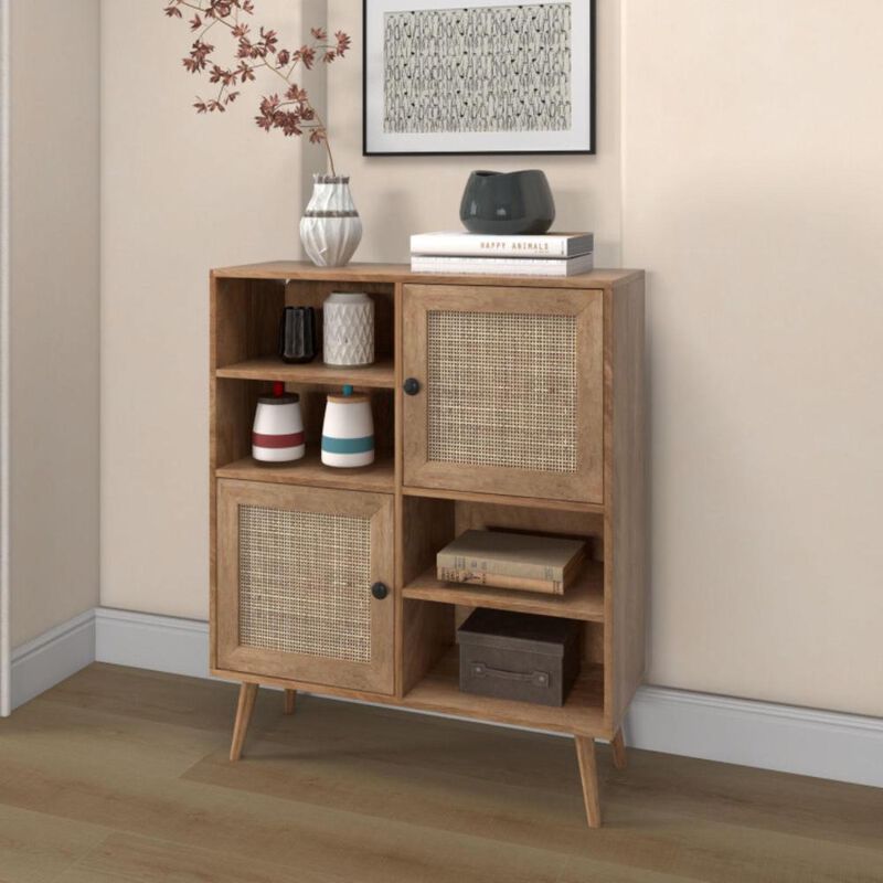 Hivvago Rattan Buffet Cabinet with 2 Doors and 2 Cubbies