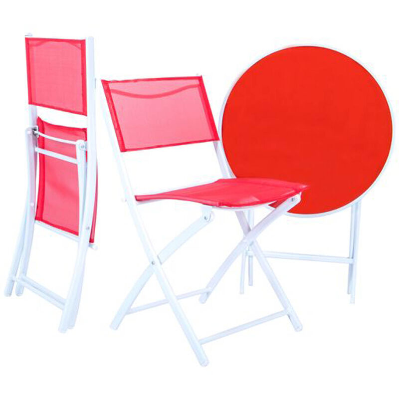 LeisureMod Outdoor Bistro Folding Table Chairs Set - Red image number 2