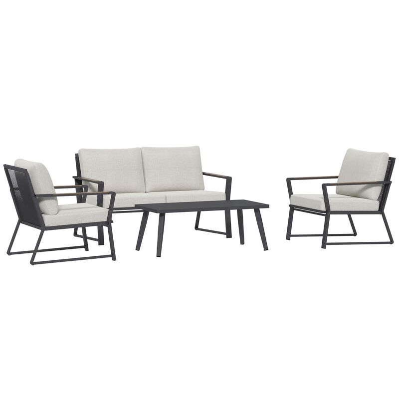 Cream Patio Set: 4-Piece Aluminum Furniture with Loveseat and Table