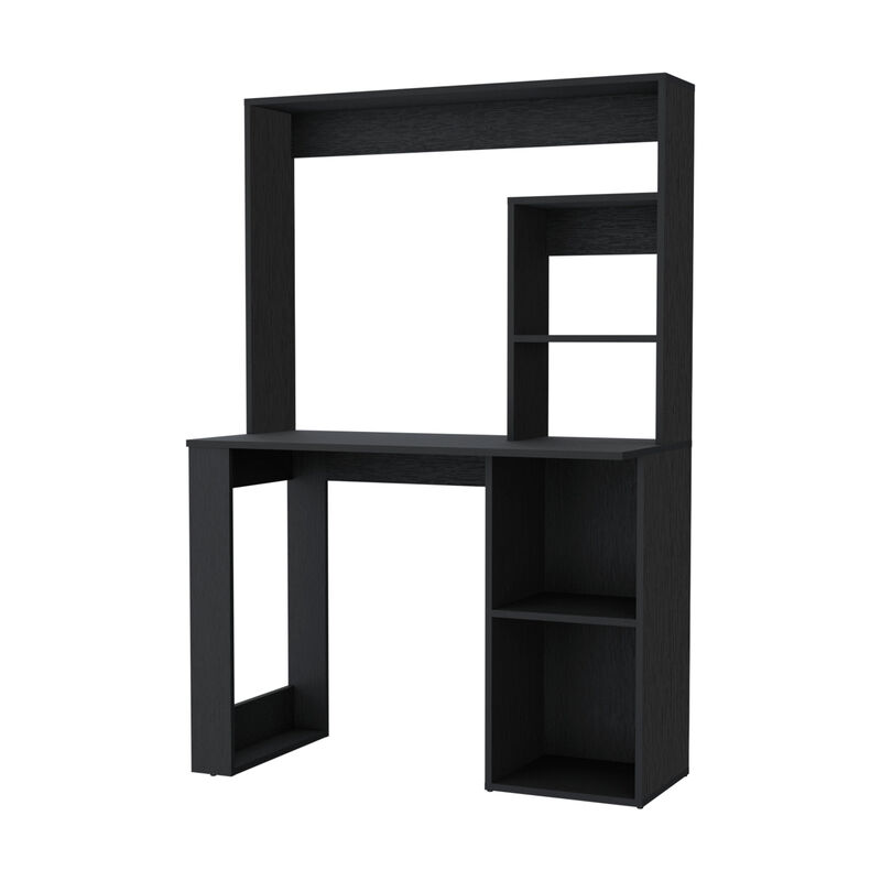 HomeRoots 39" Black Wood Pedestal Computer Desk With Hutch image number 0
