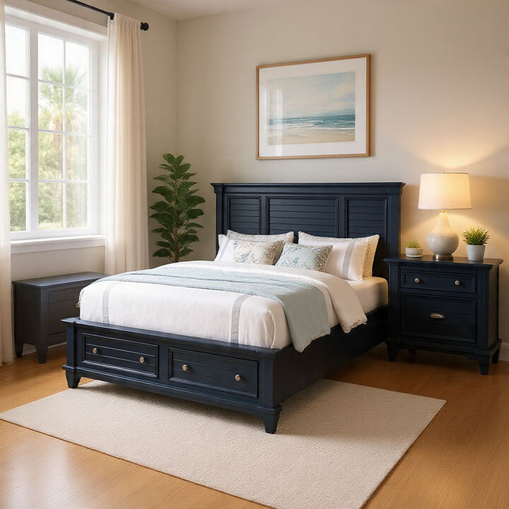 Queen Bedroom Set, Slate Blue, Nickel Wood, 2 Piece Set with Nightstand