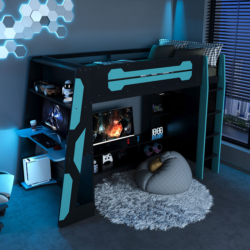 Merax All-in-One Esports Gaming & Work Twin Loft Bed image number 3