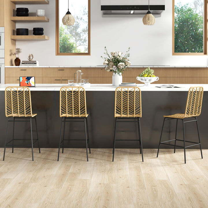 Hivvago Wicker Counter Stools Set of 4 with Steel Legs