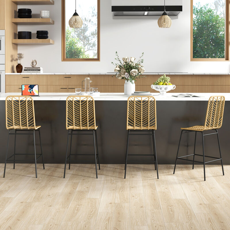 Hivvago Wicker Counter Stools Set of 4 with Steel Legs image number 1