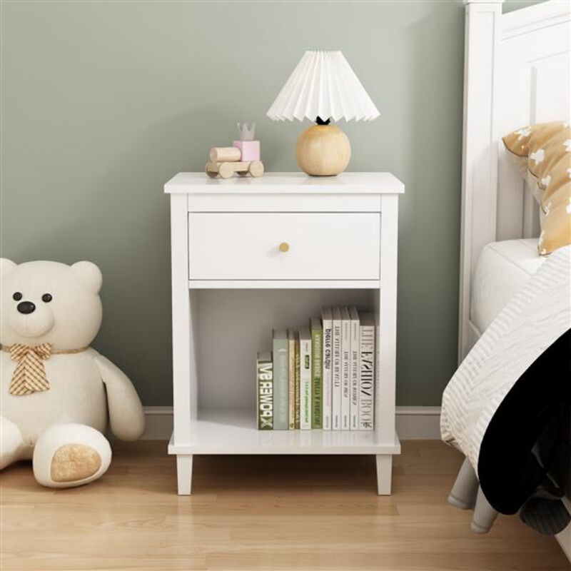Wooden Nightstand with One Drawer One Shelf