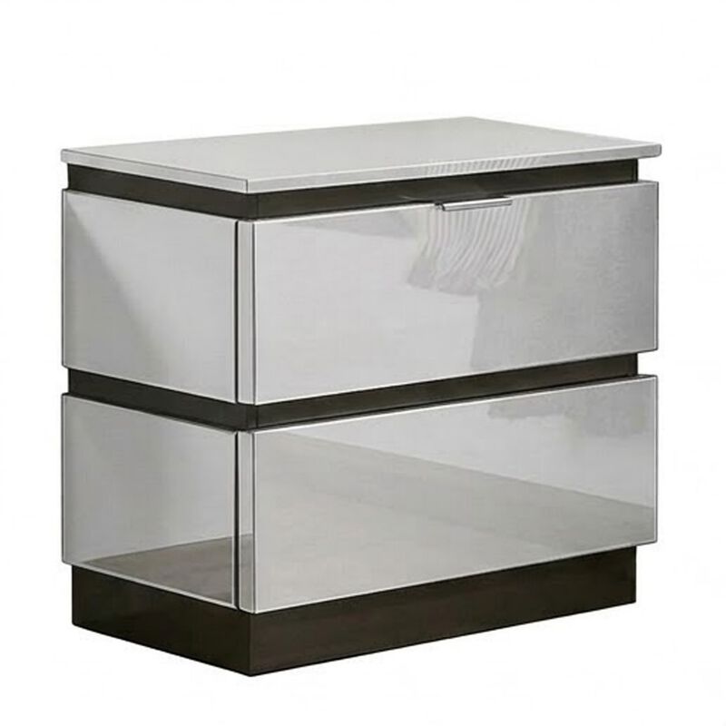 2pc King Bedroom Set, White, Metallic Gray Wood, Nightstand image number 5