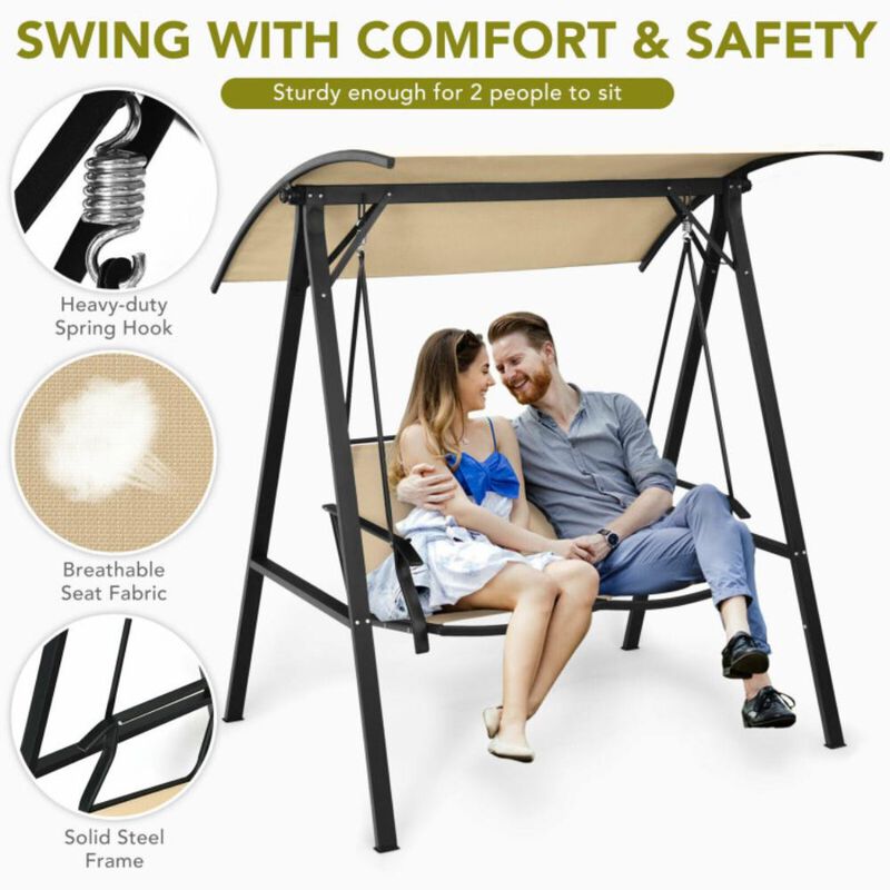 Hivvago 2 Person Patio Swing with Weather Resistant Glider and Adjustable Canopy