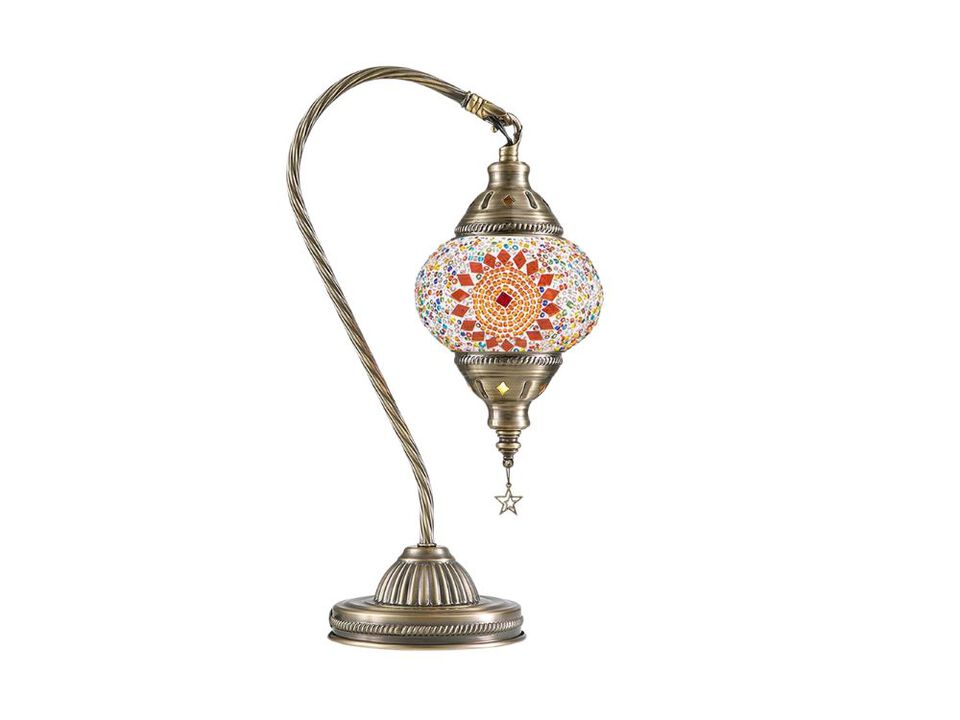 Turkish Moroccan Mosaic Table Lamp with Bronze Base and LED