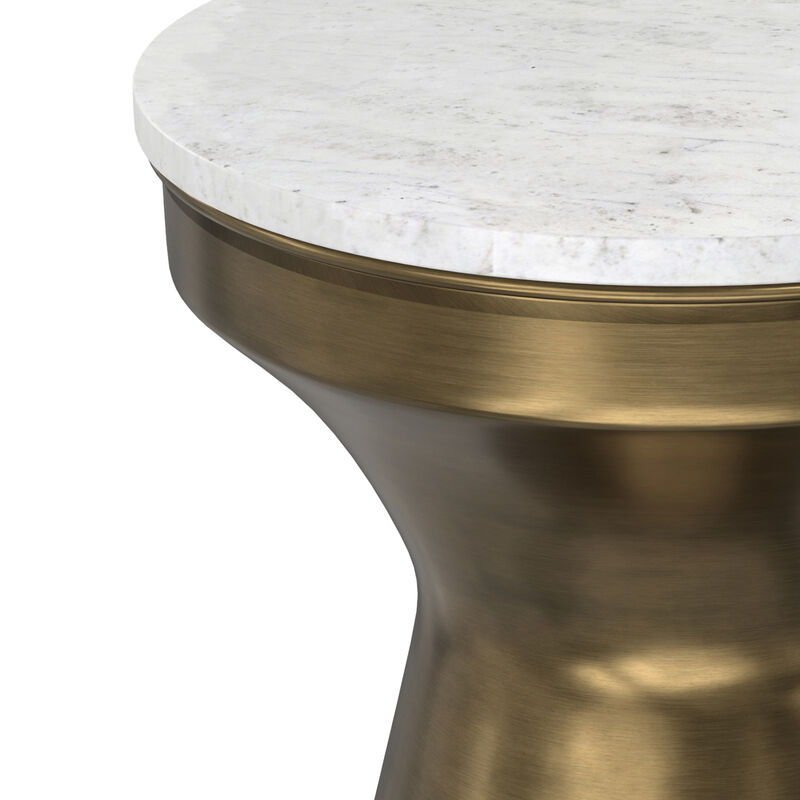 Raquel Modern Contemporary 14 inch Wide Metal Side Table in White / Antique Brass, Fully Assembled