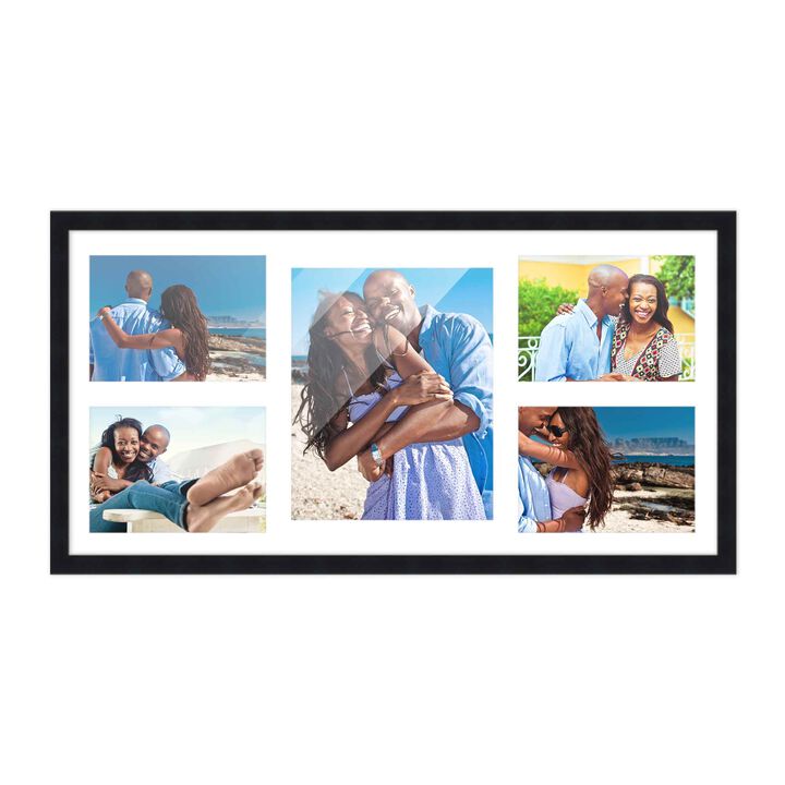12x24.5 Wood Collage Frame with a White Mat for 8x10 & 5x7 Pictures