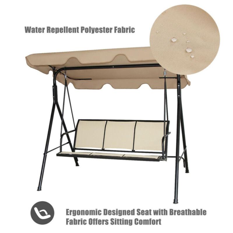 Hivvago 3 Person Steel Frame Patio Swing with Polyester Angle and Adjustable Canopy